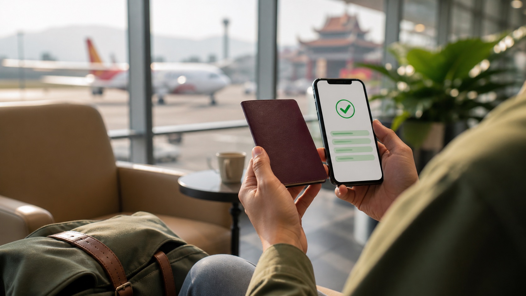 Traveller checking a Vietnam e-visa result on a phone before flying